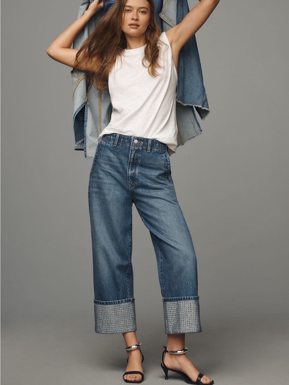 The Lonnie Cuffed High-Rise Crop Jeans by Pilcro: Sparkle Edition